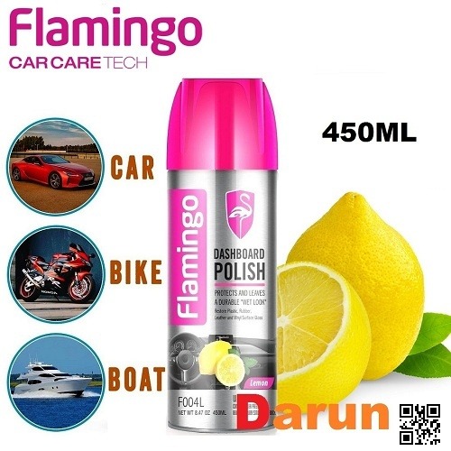 Picture of Flamingo Dashboard Polish Lemon- 450 ml, Car Motorcycle, Plastic, Rubber, Wood, Leather Goods Shiny Spray Polish