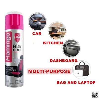 Picture of Flamingo Multi-Purpose Foam Cleaner with Brush– 650 ml, Dry Wash Foam Cleaner Spray