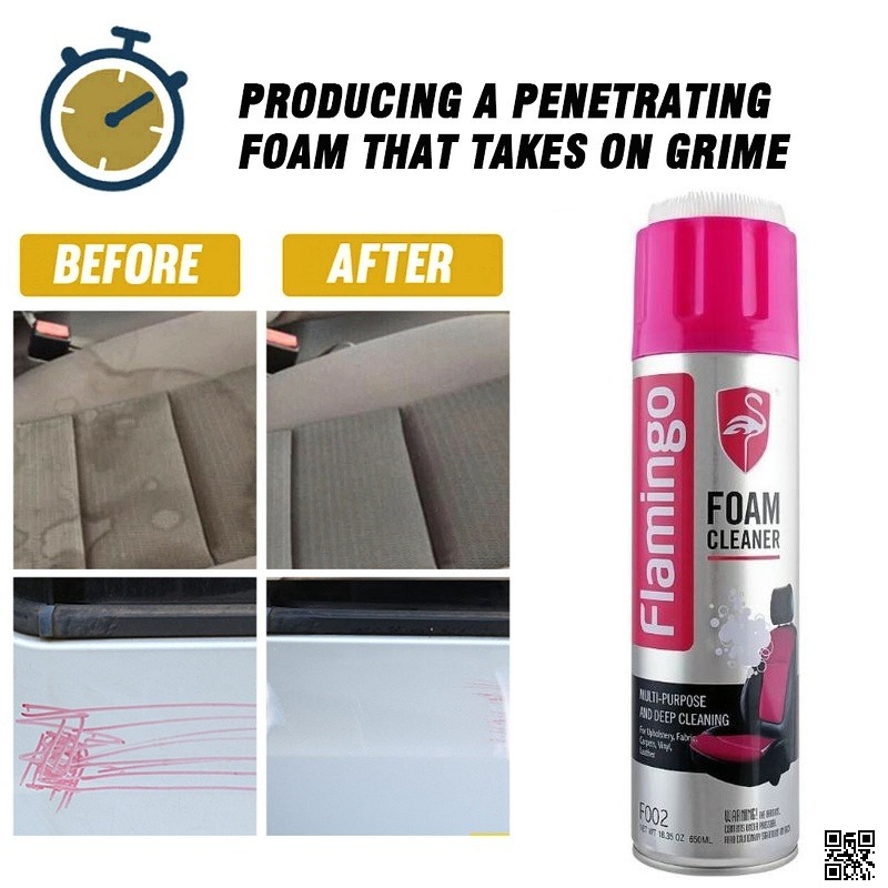Picture of Flamingo Multi-Purpose Foam Cleaner with Brush– 650 ml, Dry Wash Foam Cleaner Spray