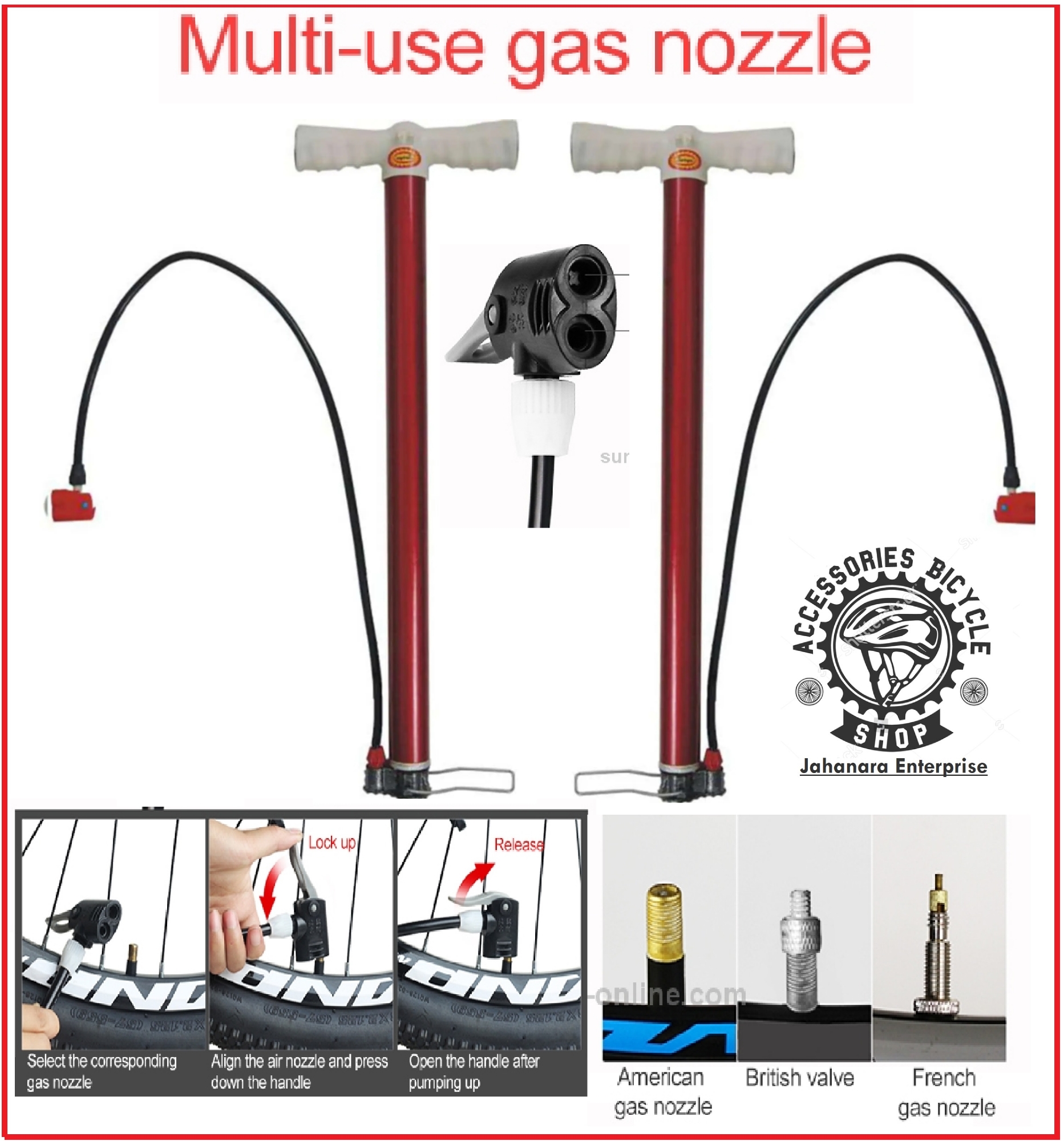 Picture of AIR Pump with 2 Needle for Cycle, Football, Volleyball, Basketball, Handball (Multicolour, Nylon & Steel)