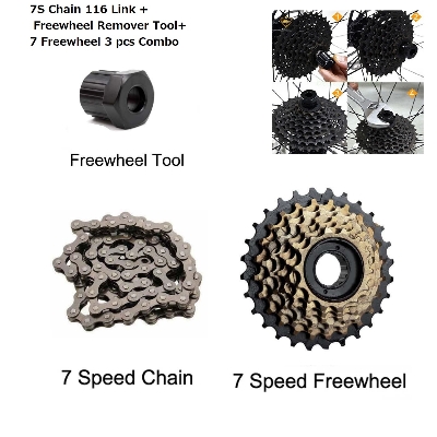 Picture of Bicycle Speed Freewheel Road Mountain MTB 14-28 Teeth + 7S Chain 116 Link + Freewheel Remover Tool+7 Freewheel 3 pcs Combo