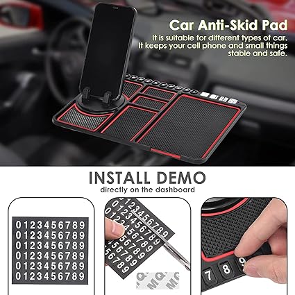 Picture of Car Dashboard Multifunctional Non Slip Anti Skid PVC Pad Mat with Mount Phone Holder Stand Parking Numbers for Coins Keys