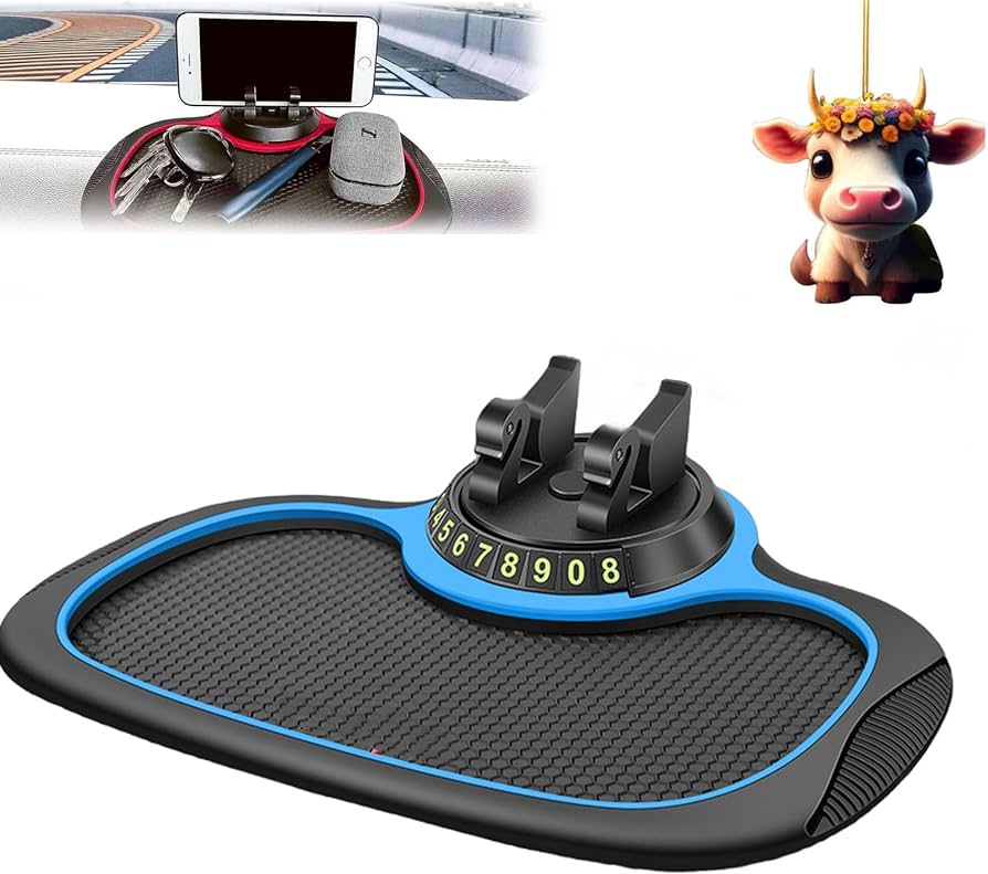 Picture of Multifunction Car Anti-Slip Mat Auto Phone Holder, Anti Slip Mat Auto Phone Holder，Anti Skid Car Dashboard Sticky Pad with Phone Holder, Car Dash Accessories Anti Slip Mat  - Black & Blue