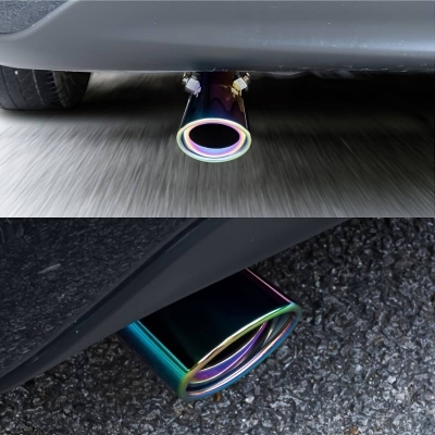 Picture of Car Exhaust Tail End Pipe Universal Car Exhaust Muffler Tip Round Stainless Steel Car Tail Rear Round Exhaust Pipe Tail Muffler Tip Pipe Inlet 63mm (Color : Color straight)
