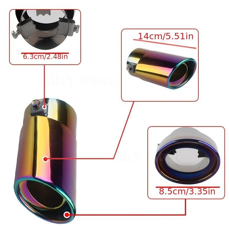 Picture of Car Exhaust Tail End Pipe Universal Car Exhaust Muffler Tip Round Stainless Steel Car Tail Rear Round Exhaust Pipe Tail Muffler Tip Pipe Inlet 63mm (Color : Color straight)