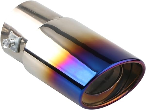 Picture of Car Exhaust Tail End Pipe Universal Car Exhaust Muffler Tip Round Stainless Steel Car Tail Rear Round Exhaust Pipe Tail Muffler Tip Pipe Inlet 63mm (Color : Baked blue straight)