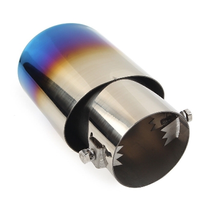 Picture of Car Exhaust Tail End Pipe Universal Car Exhaust Muffler Tip Round Stainless Steel Car Tail Rear Round Exhaust Pipe Tail Muffler Tip Pipe Inlet 63mm (Color : Baked blue straight)