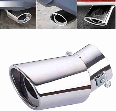 Picture of Car Exhaust Tail End Pipe Universal Car Exhaust Muffler Tip Round Stainless Steel Car Tail Rear Round Exhaust Pipe Tail Muffler Tip Pipe Inlet 63mm (Color : Silver bend)
