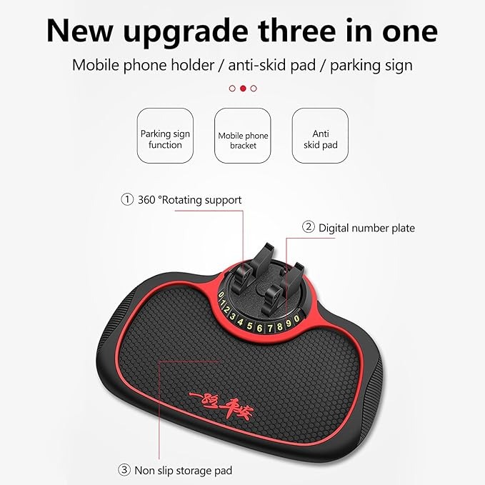 Picture of Multifunction Car Anti-Slip Mat Auto Phone Holder, Anti Slip Mat Auto Phone Holder，Anti Skid Car Dashboard Sticky Pad with Phone Holder, Car Dash Accessories Anti Slip Mat - Black Red