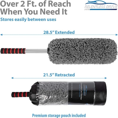 Picture of Relentless Drive Car Duster Exterior Scratch Free - Premium Microfiber Duster for Car - Long Secure Extendable Handle, Removes Pollen, Dust & Lint - Large Duster for Car, Truck, SUV, RV & Motorcycle