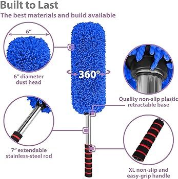 Picture of Car Cleaning Duster, Ultra Soft Microfiber Brush- Extendable Telescoping Handle Tool, Interior Exterior Multipurpose Smooth Cleaner for Car Office Home Use with Storage Bag, Lint Free- Blue
