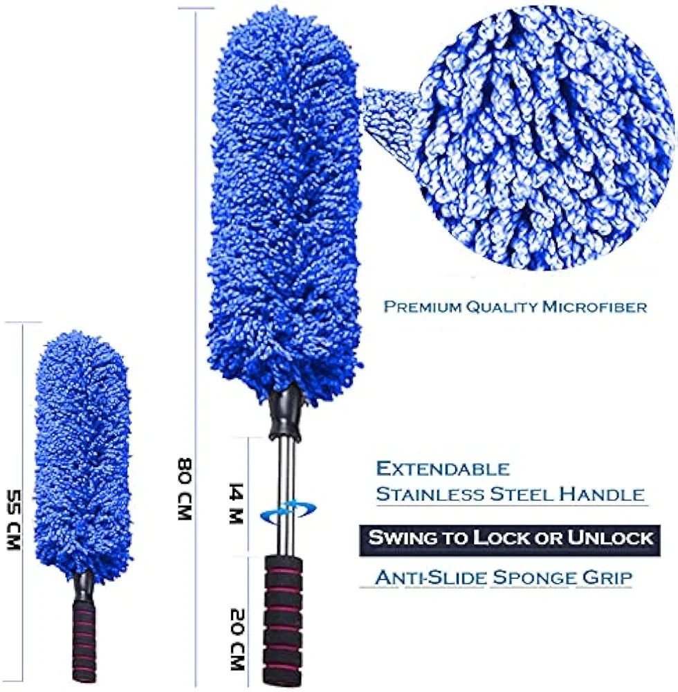Picture of Car Cleaning Duster, Ultra Soft Microfiber Brush- Extendable Telescoping Handle Tool, Interior Exterior Multipurpose Smooth Cleaner for Car Office Home Use with Storage Bag, Lint Free- Blue