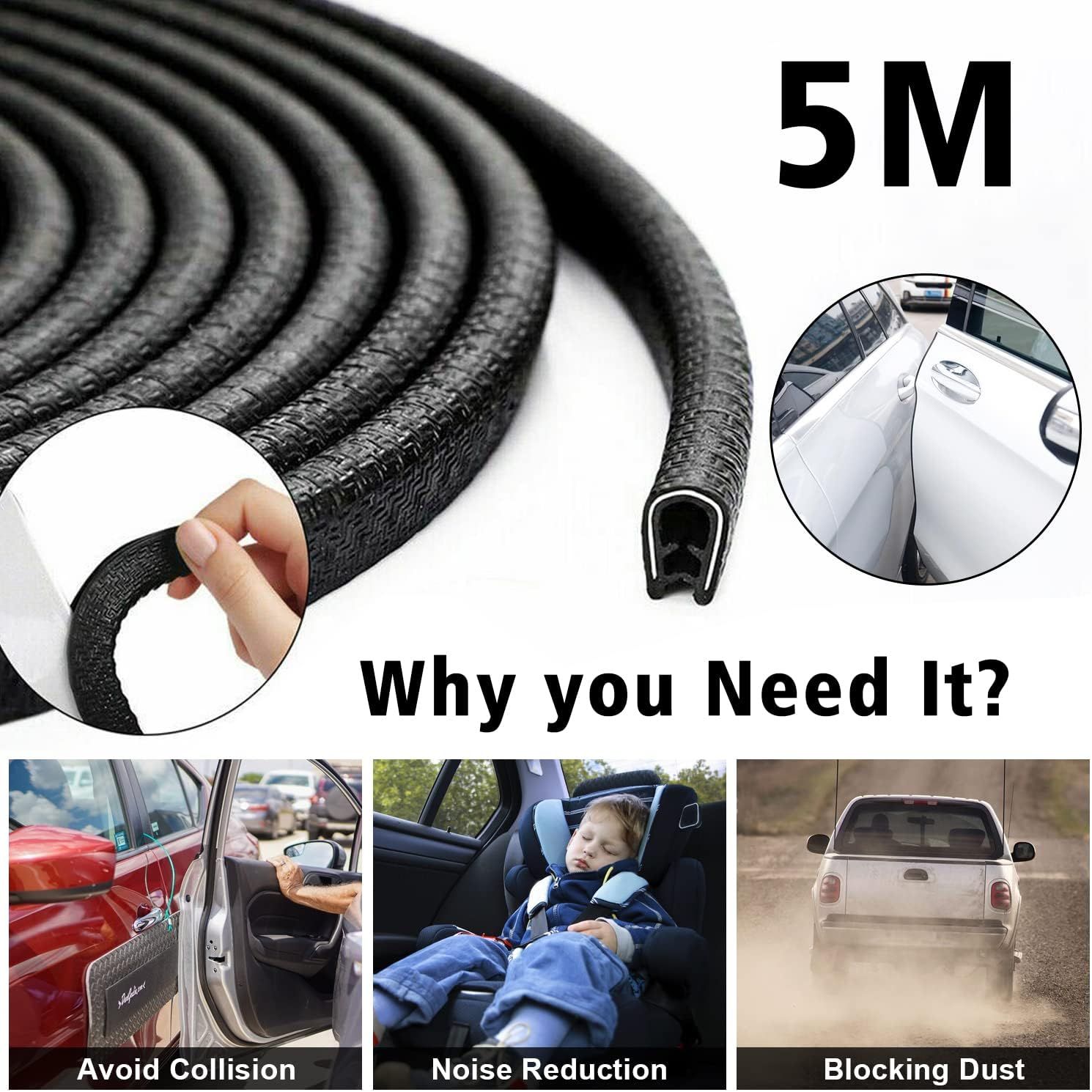 Picture of 5M Car Door Edge Protector, Car Door Edge Guards Universal U Shape Rubber Seal Edging Car Door Seal Trim Protector Car Door Guard Strip Fit for Most Car (Black)