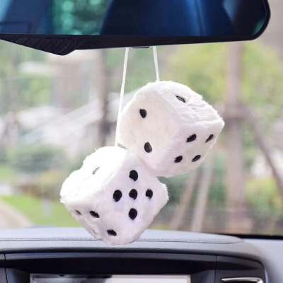 Picture of Car Hanging Air Freshener Dice Pendant Rear View Mirror Charms Hanging Suspension Ornaments Decoration Auto Interior - 2 Pcs White