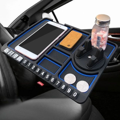 Picture of Car Dashboard Anti Slip Phone Mat with 360 Degrees Rotating Phone Holder Non-Slip Multifunctional 6 in 1 Anti-Skid Phone Mat with Parking Numbers for Coins Keys Cell Phones - Blue & Black