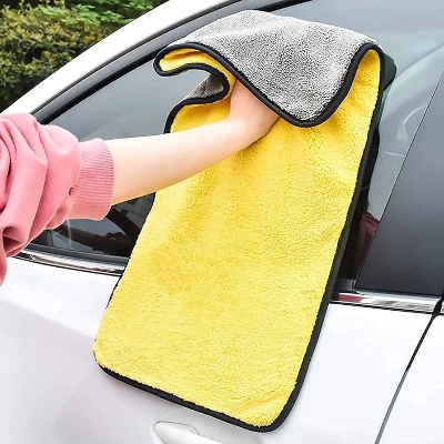 Picture of Car (40 x 60) CM Large Microfiber Cleaning Cloth Drying Towel Scratch-Free Lint Free Auto Trucks, Boats and Home Polishing Washing - ( Yellow & Grey)