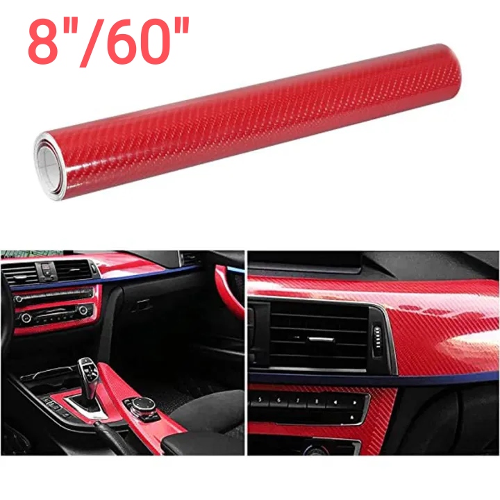 Picture of 5D Carbon Fiber Vinyl Car Diy Wrap Sheet Roll Film Sticker Decal - Red Color 8"/60"