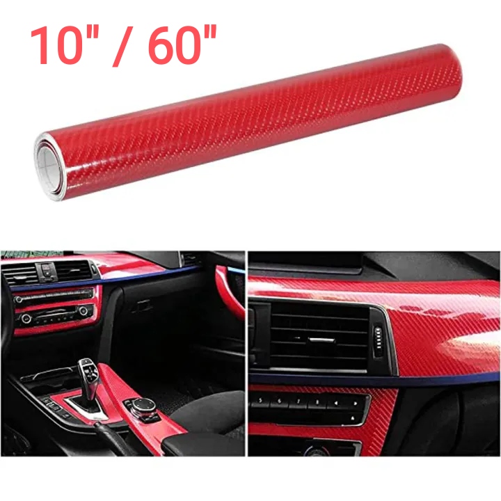 Picture of 5D Carbon Fiber Vinyl Car Diy Wrap Sheet Roll Film Sticker Decal - Red Color 10"/60"