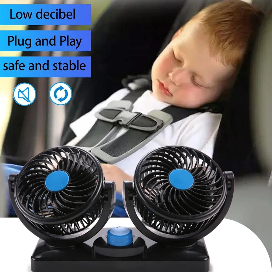 Picture of USB Car Fan, Dual Head Electric Car Fans, 360 Degree Rotation, Car Cooling Air Fan, Car Fans That Blow Cool Air for Sedan