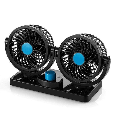 Picture of 12V DC Electric Car Fan Rotatable 2 Speed Dual Head with 9FT Cord Quiet Strong Dashboard Cooling Vehicle Fan for SUV Trucks