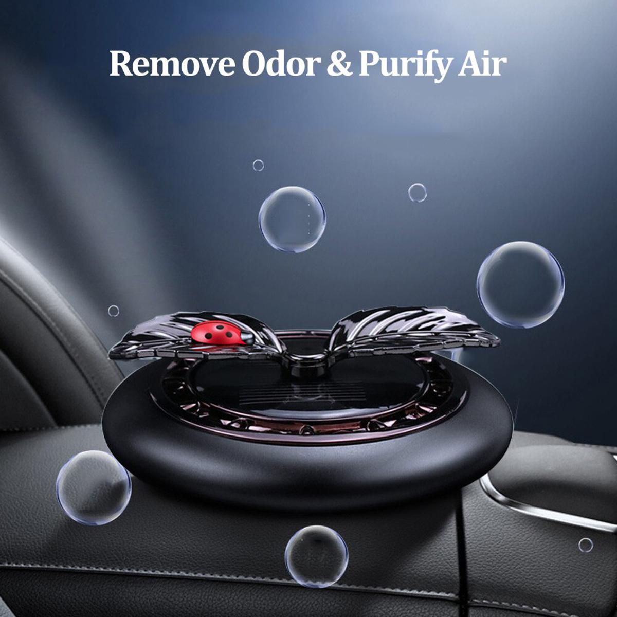 Picture of Solar Energy Car Air Freshener Elegant Cute Ladybird On Leaf Cars Dashboard Ornament Decorations Automatic Rotating Car Interior - Black