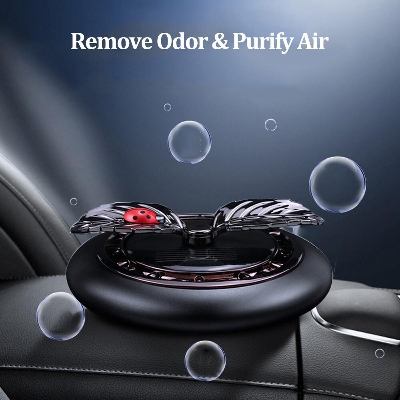 Picture of Solar Energy Car Air Freshener Elegant Cute Ladybird On Leaf Cars Dashboard Ornament Decorations Automatic Rotating Car Interior - Black