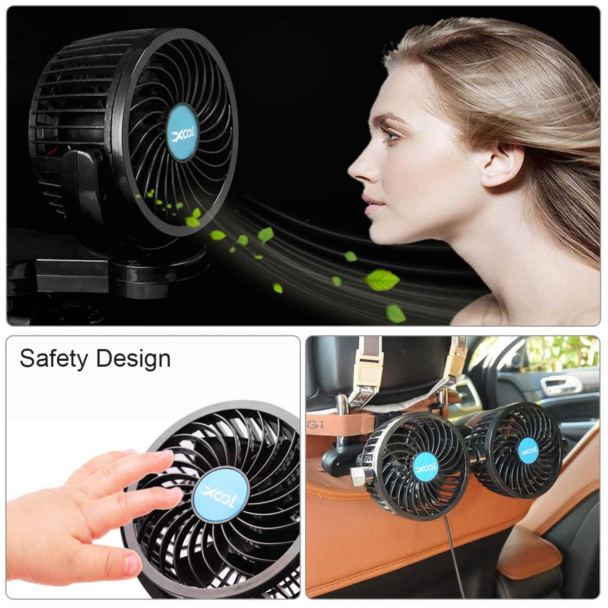 Picture of 12V DC Electric Car Fan Rotatable 2 Speed Dual Head with 9FT Cord Quiet Strong Dashboard Cooling Vehicle Fan for SUV Trucks