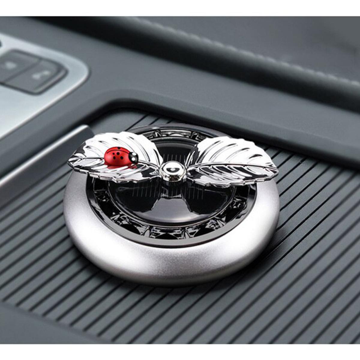 Picture of Solar Energy Car Air Freshener Elegant Cute Ladybird On Leaf Cars Dashboard Ornament Decorations Automatic Rotating Car Interior - Silver