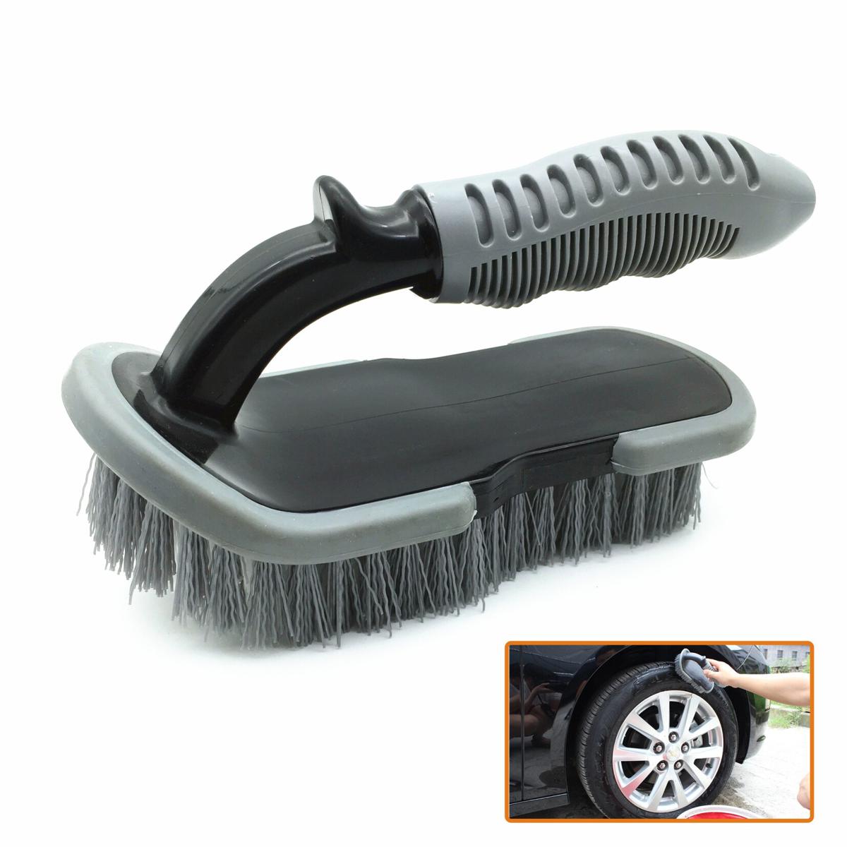 Picture of 1pc,Heavy Duty Tire Cleaning Brush,Washing Tool,TPR Ergonomic Handle,Wheel Brush,Gray+Black,For Car,Scooter,Floor