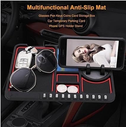 Picture of Car Dashboard Multifunctional Non Slip Anti Skid PVC Pad Mat with Mount Phone Holder Stand Parking Numbers for Coins Keys