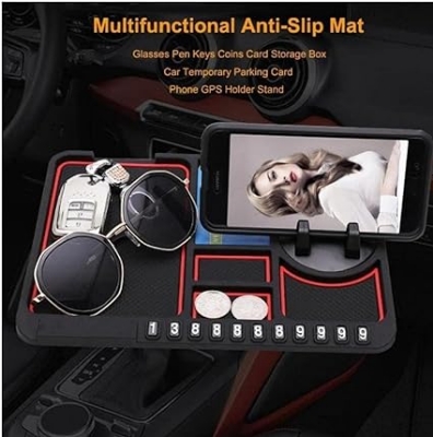 Picture of Car Dashboard Multifunctional Non Slip Anti Skid PVC Pad Mat with Mount Phone Holder Stand Parking Numbers for Coins Keys