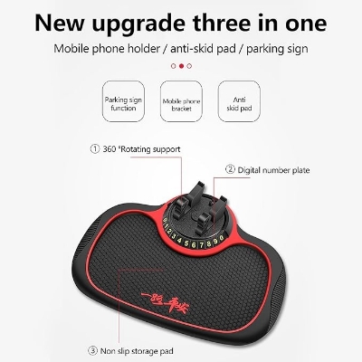 Picture of Multifunction Car Anti-Slip Mat Auto Phone Holder, Anti Slip Mat Auto Phone Holder，Anti Skid Car Dashboard Sticky Pad with Phone Holder, Car Dash Accessories Anti Slip Mat - Black Red