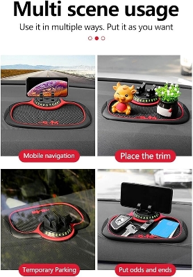 Picture of Multifunction Car Anti-Slip Mat Auto Phone Holder, Anti Slip Mat Auto Phone Holder，Anti Skid Car Dashboard Sticky Pad with Phone Holder, Car Dash Accessories Anti Slip Mat - Black Red