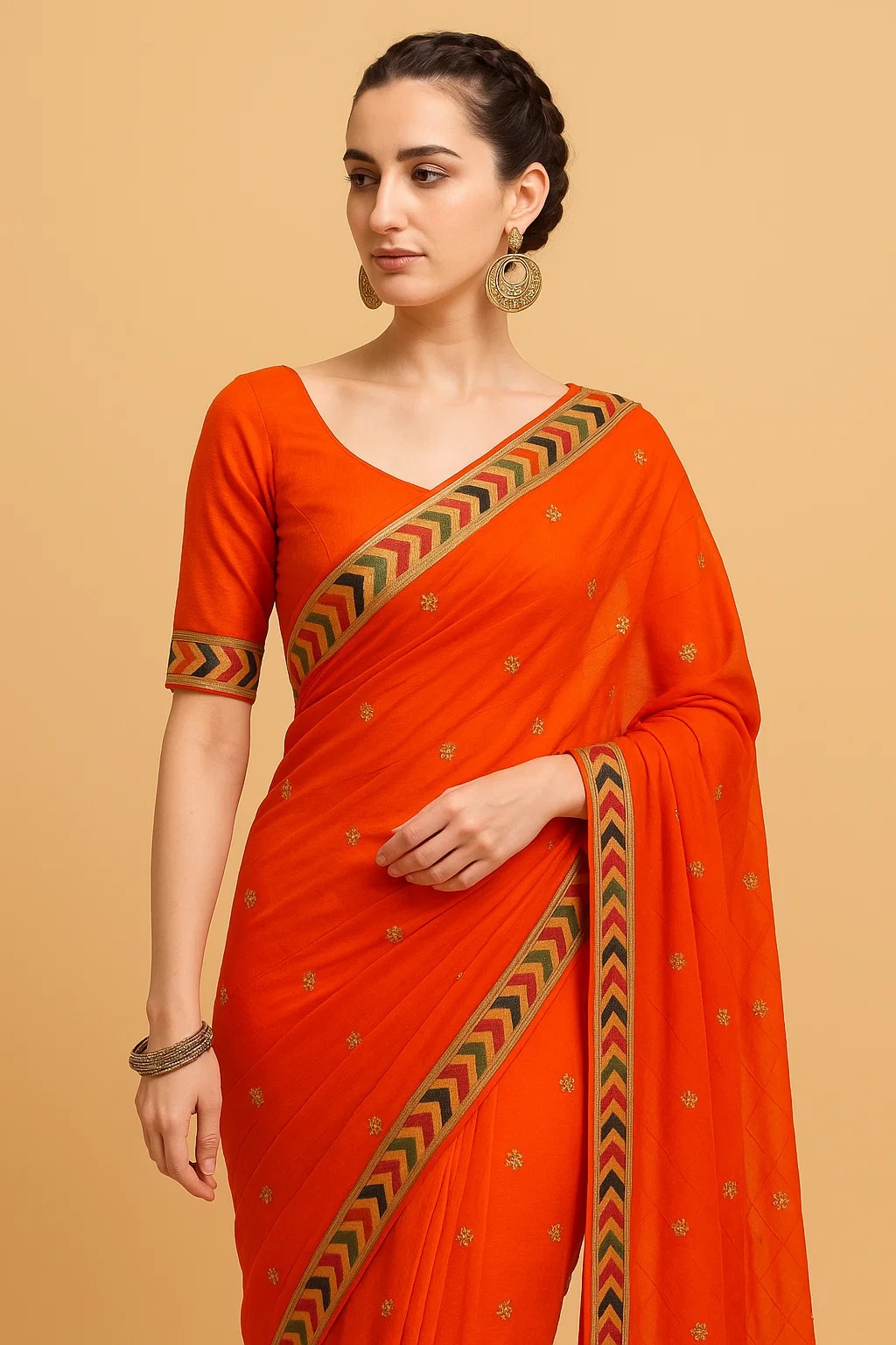Picture of Georgette Saree with Embroidery Work - Red - MN-701