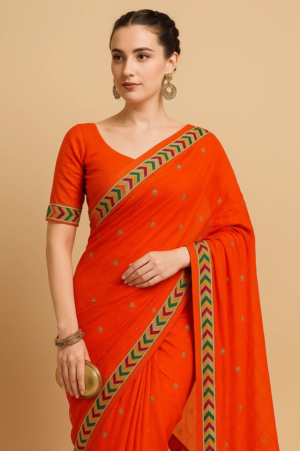 Picture of Georgette Saree with Embroidery Work - Red - MN-701