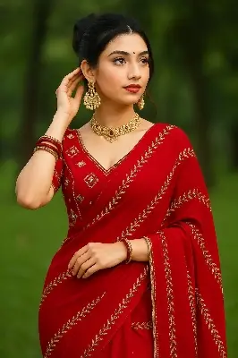 Picture of Georgette Stylish Fashionable Elegant Saree with Blouse for Women