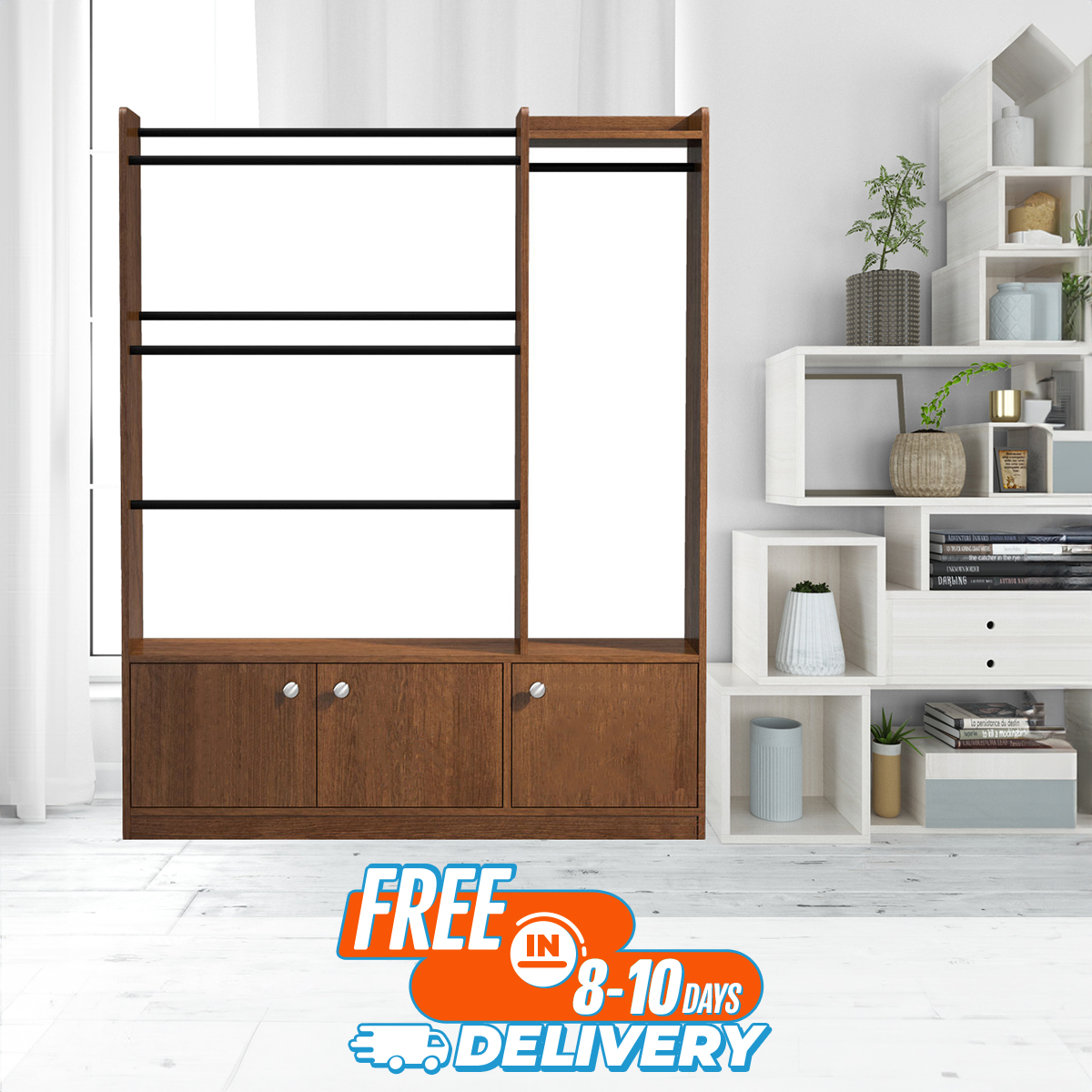 Picture of RK Furniture Modern Alna With 3 Storage Cabinet and Shelf for Home