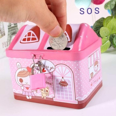 Picture of Money Boxes Metal House Shape Piggy Bank Coin Safe Storage Box multicolor