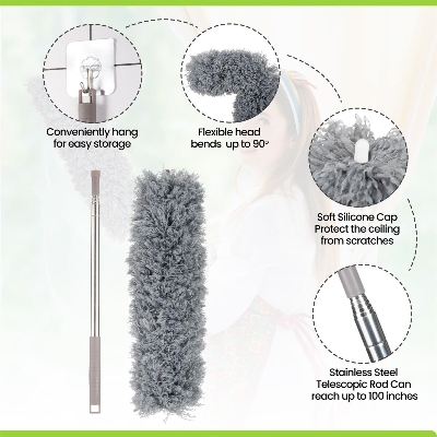 Picture of 50/100 inch Portable Bendable Feather Duster with Extra Long Extendable Microfiber Duster