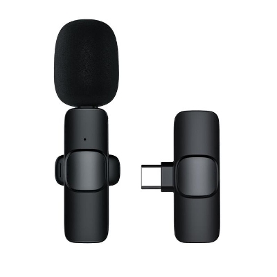 Picture of Wireless Microphone Professional Lapel Lavalier  Portable Audio Video Mic Noise Reduction Mini Mic Lapel For Live on Social Media Vloggers Interview Auto-syncs- C -Type