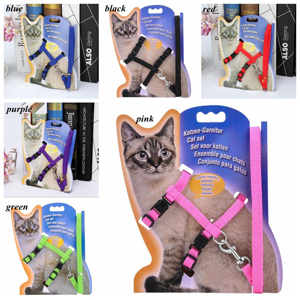 Picture of Generic Nylon Pet Cat Kitten Adjustable Harness Lead Leash Collar Belt Safety Rope Blue Color 1pcs
