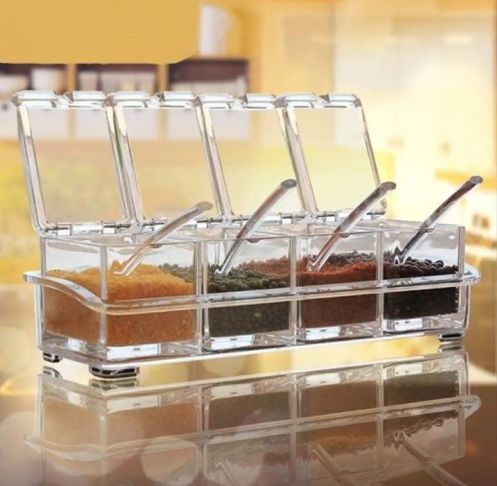 Picture of 4 IN 1 Crystal Seasoning Box Acrylic Spice Container Jar Condiment Dispenser With Spoon Set mosla cabinet