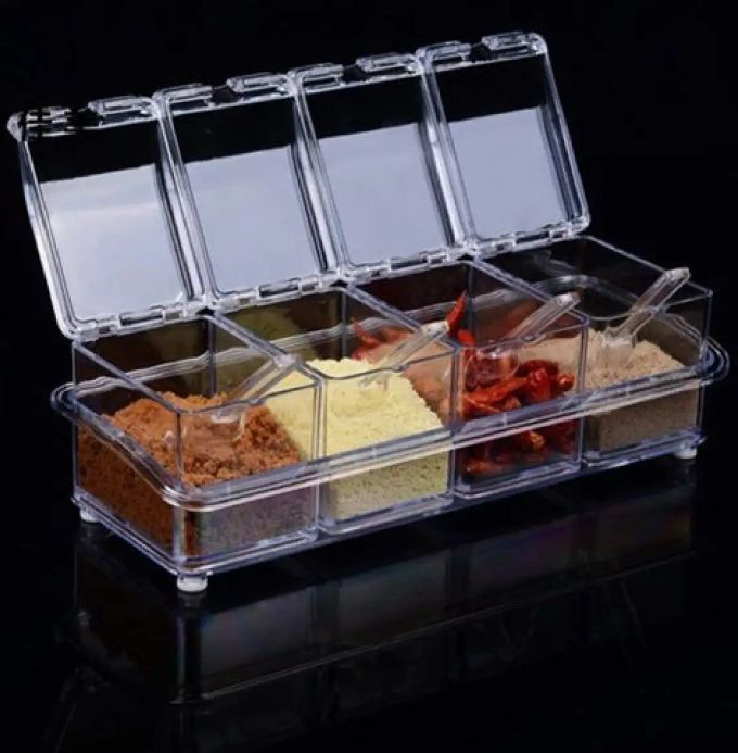 Picture of 4 IN 1 Crystal Seasoning Box Acrylic Spice Container Jar Condiment Dispenser With Spoon Set mosla cabinet