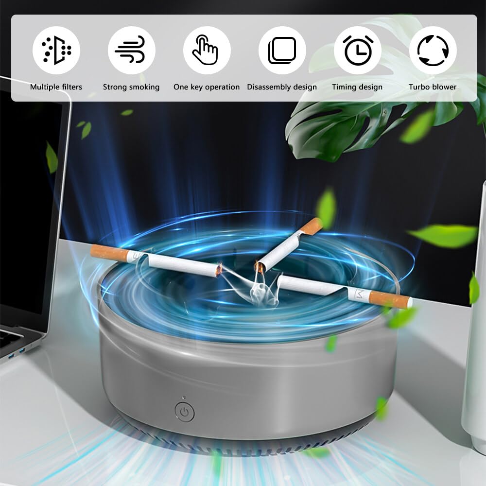Picture of 1pcs Smokeless Ashtray with Air Purifier, 2 in 1 Ashtray Air Purifier, 360 Degree Ashtray Extractor Ashtray with Filter Best for Home, Car or Office