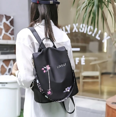 Picture of Women Nylon Zipper Backpack Multi-pocket Large Capacity School Bag (Black)