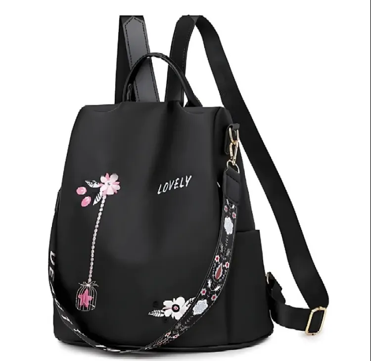 Picture of Women Nylon Zipper Backpack Multi-pocket Large Capacity School Bag (Black)