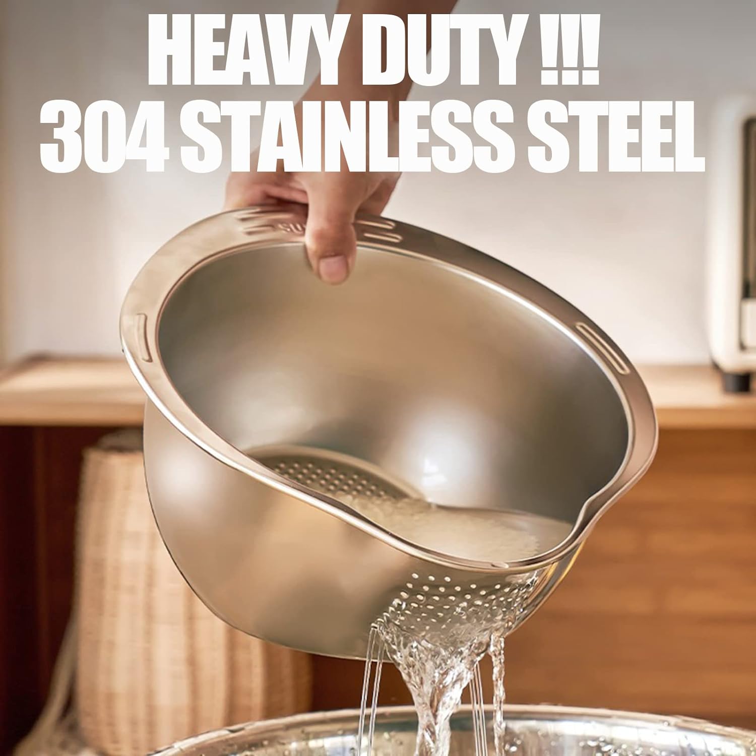 Picture of Thickened 304 stainless steel rice washing basin household kitchen drainage basin vegetable washing basin