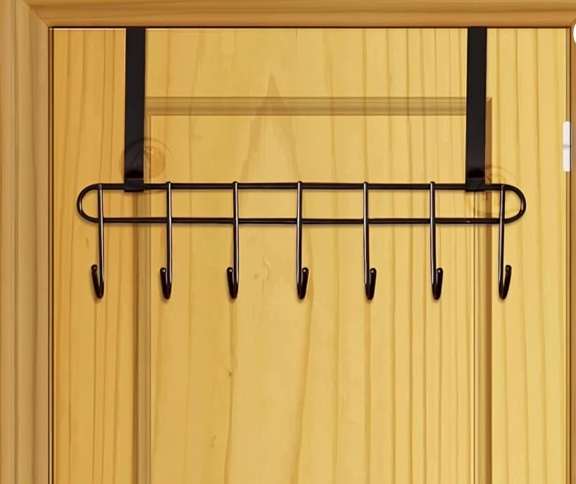 Picture of Multi-Alloy Steel Functional Steel Over The Door Hook Hanger Organizer | Wall Hook Rack | for Hanging Clothes | Door Storage Coat Hooks Behind The Door Organizer (Black)