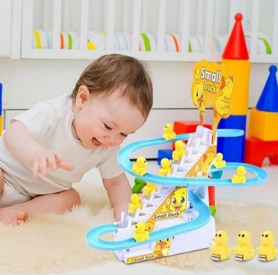 Picture of Duck Slide Stairs Toy Burrs-free Electric Light Music Amusement Climb Stairs Toy with 9 duck