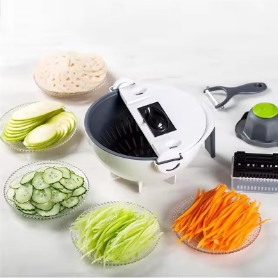 Picture of Kitchen Multi Functional Shredder Wet Fruits Drain Basket Blade Cutter Manual 9 in 1 Slicer Vegetable Grater